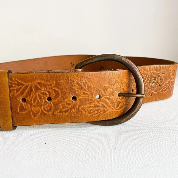NEXT Wide Leather Floral Handtooled Oval Buckle Belt main image 3